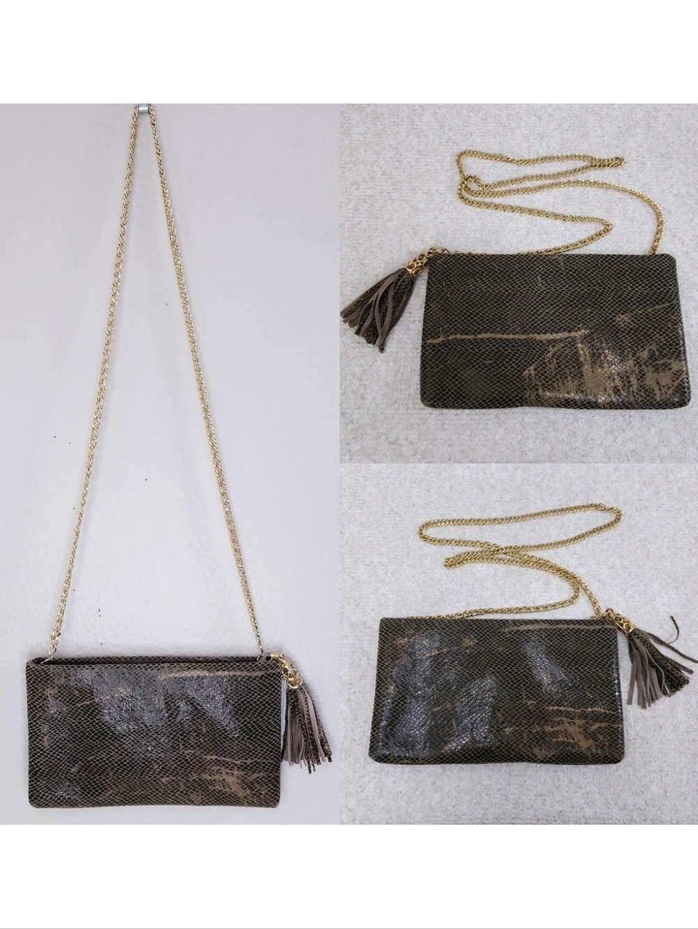 Vintage Bags By Pinky Crossbody Leather Bag Snake Embossed